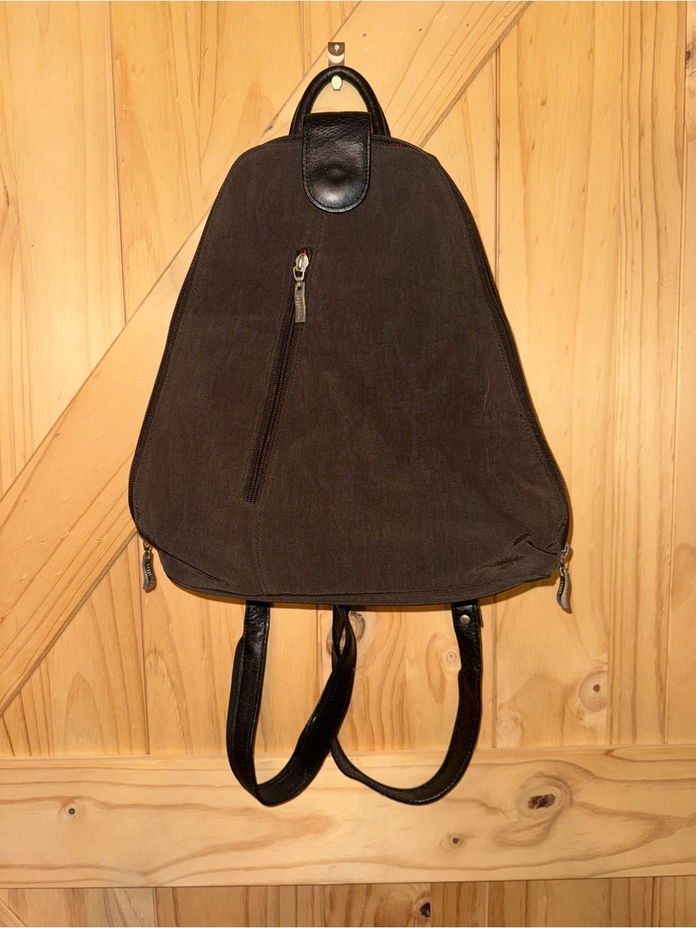 Dark Brown Canvas Backpack with Leather Trim